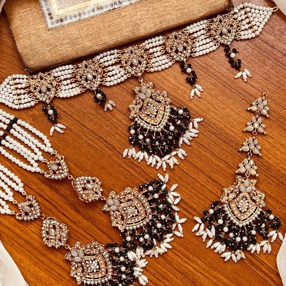 RABEECA Elegant Choker Necklace Set with Earrings, Tikka and Sahare in 6 Colors - My Jewel Box