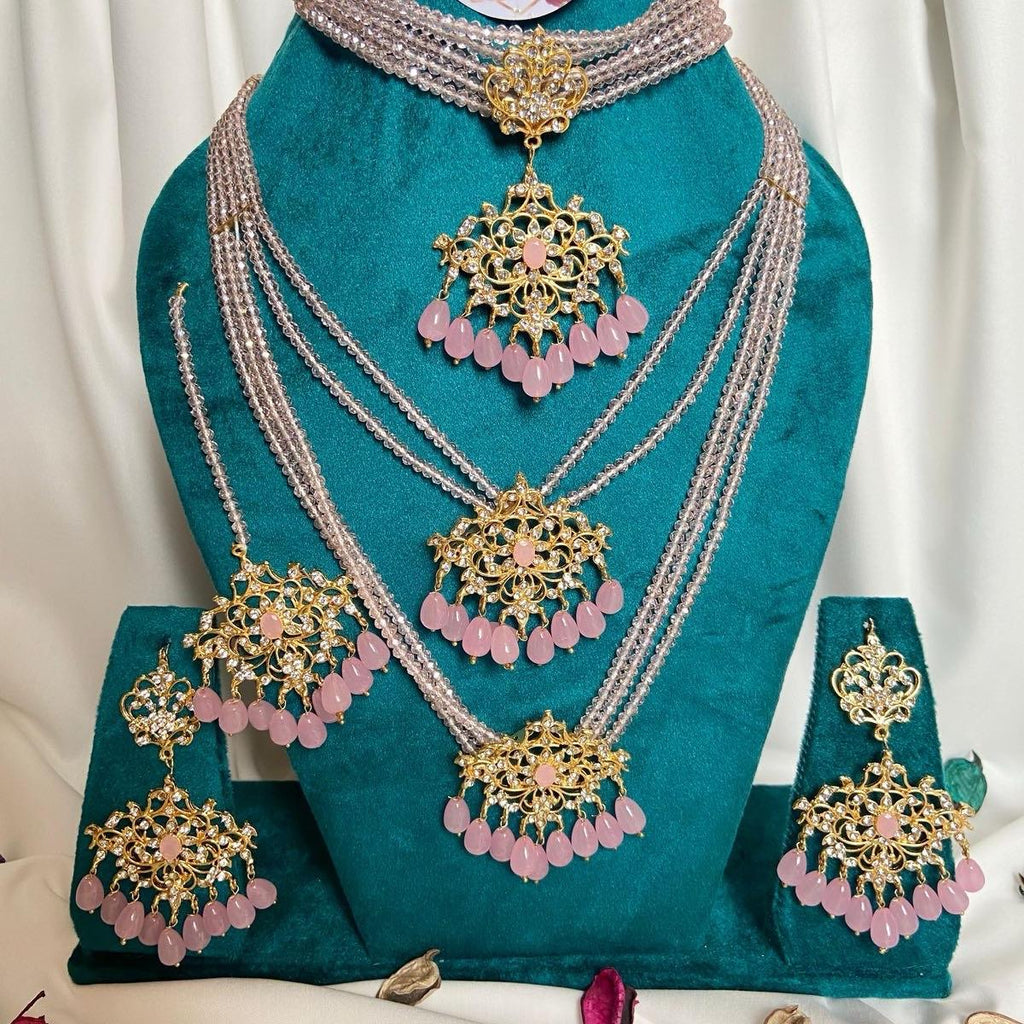 BASHAIR  hassen COMBO  2 layered MALA with choker necklace  earring set with teeka