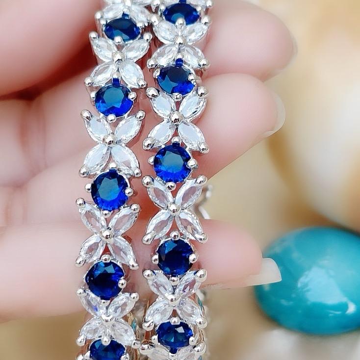 Flower American diamond bracelet bangles 2 piece in different colors Female Anniversary Birthday Engagement Female Anniversary Engagement