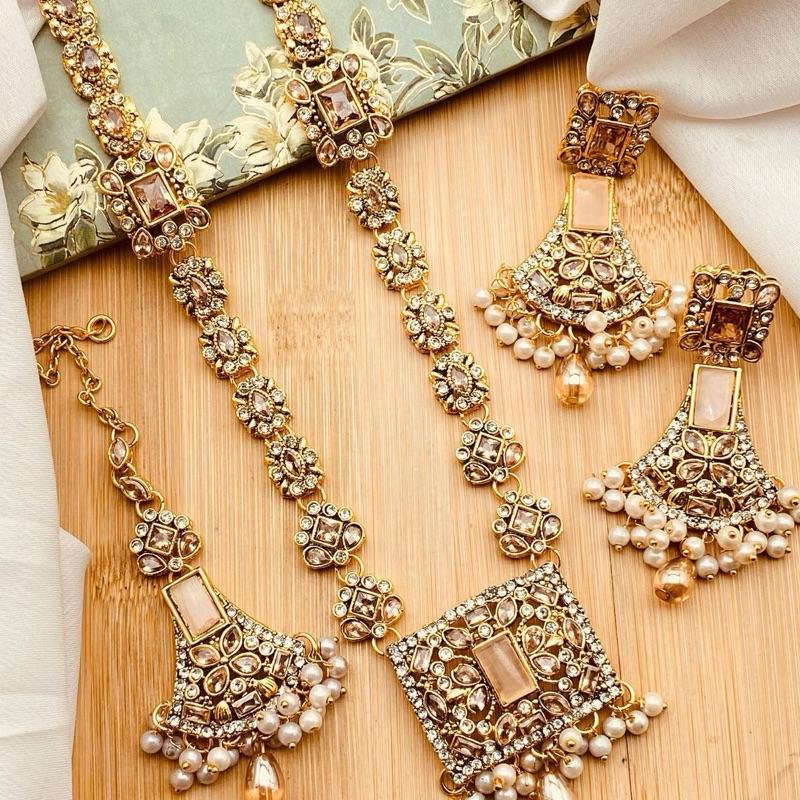 EvA Egyptian JBM006 pendants style long mala necklace with earring and tikka - My Jewel Box