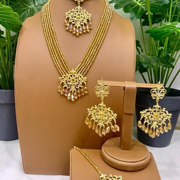 KOMAL hassen COMBO MALA choker necklace  earring set with teeka