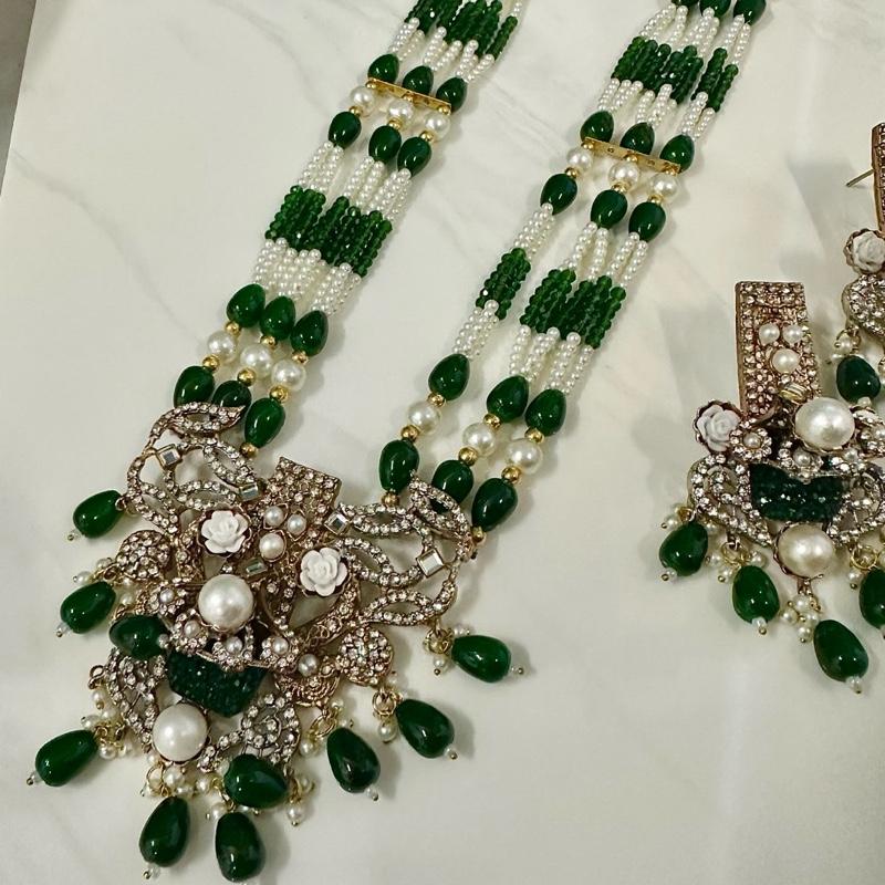 Long Mala Turkish inspired new stylish crushed stone Mala necklace set with earrings - My Jewel Box