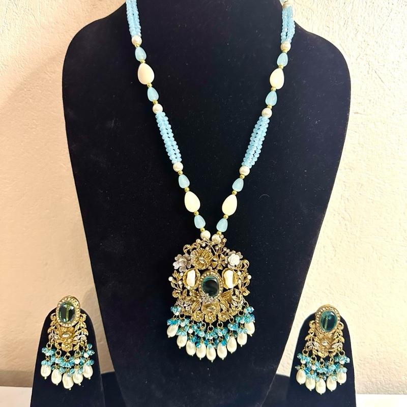 TURKISH   And doublet stone Mala set with earring long STYLE mala necklace with doublet stones necklace  set - My Jewel Box