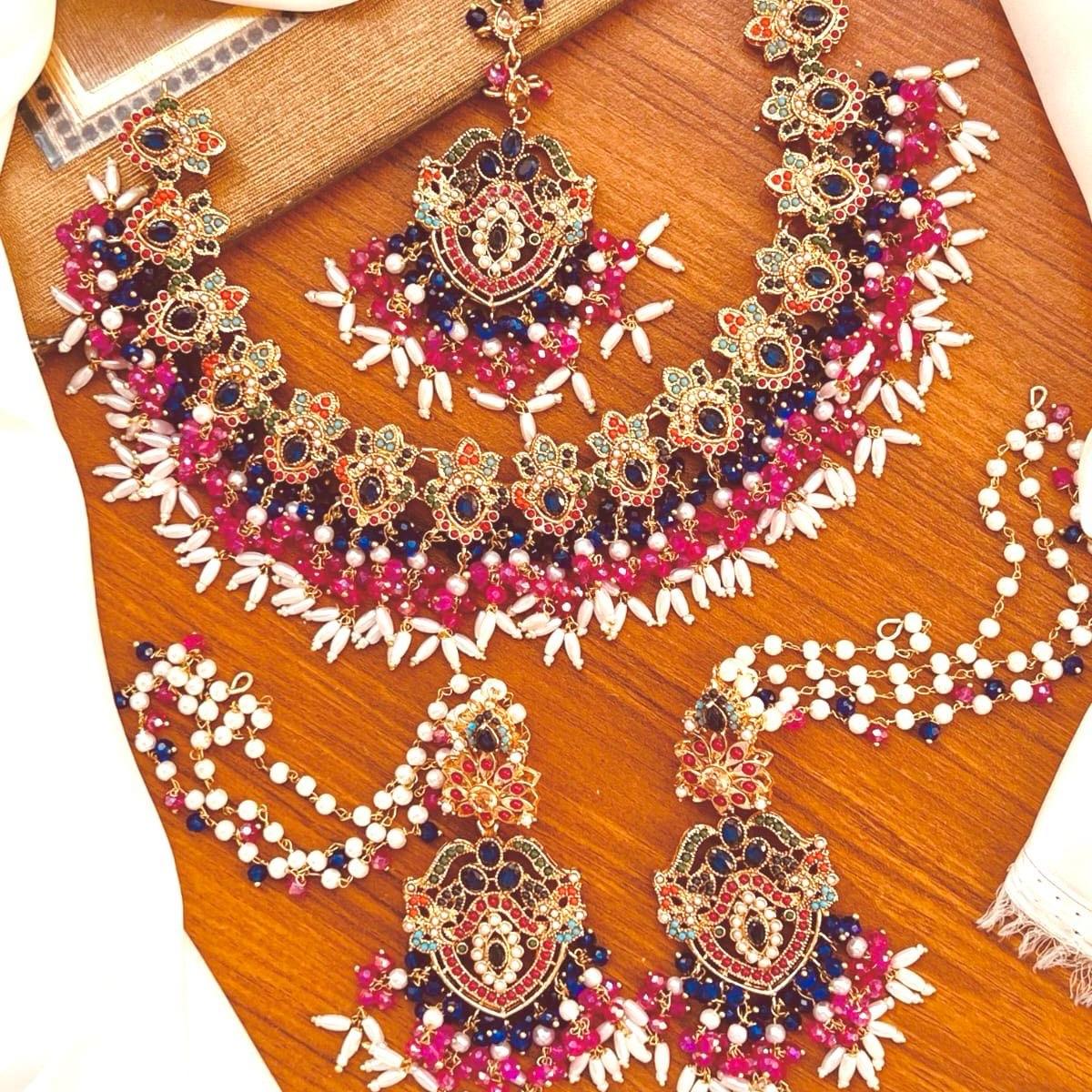 Abeera Bridal Choker Necklace Set with Earrings & Tekka