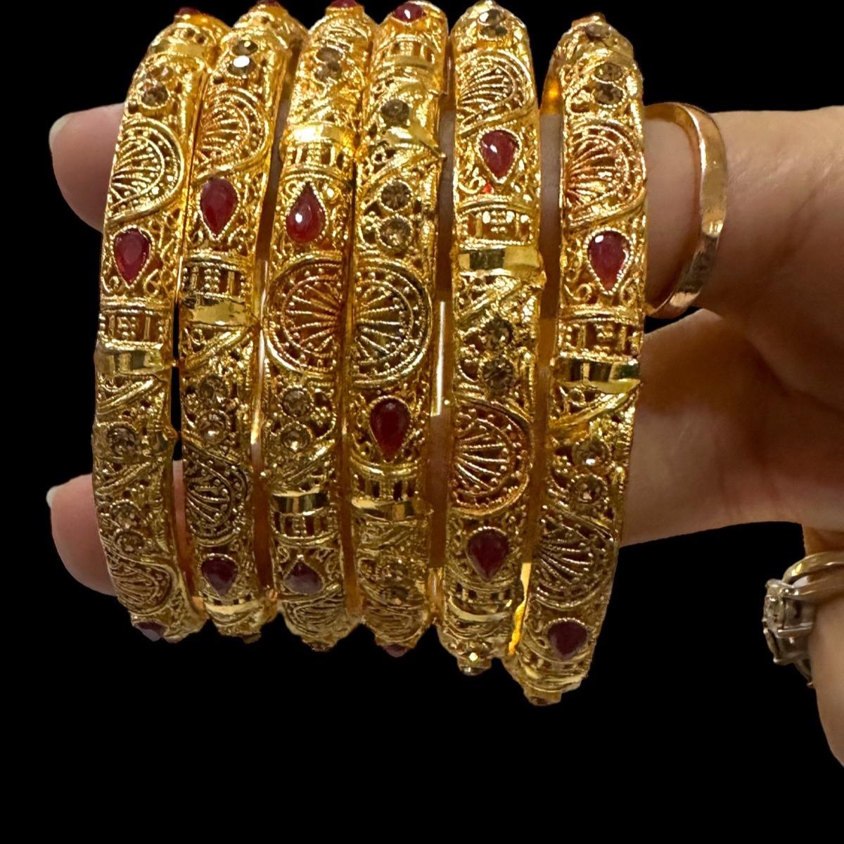 Gold plated bangles with ruby stone - My Jewel Box