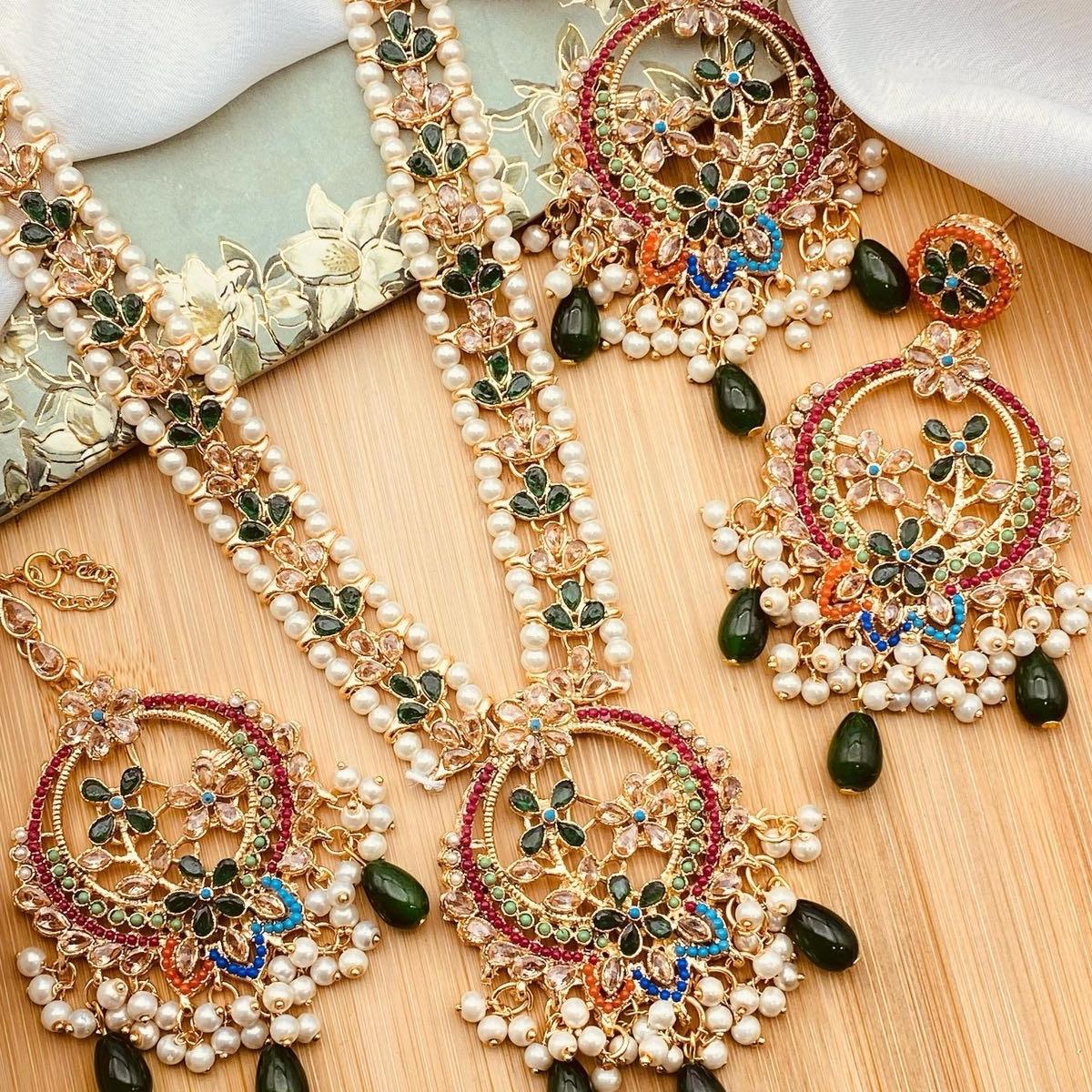Celina Nauratan Polki Mala Necklace Set with Earrings & Tikka