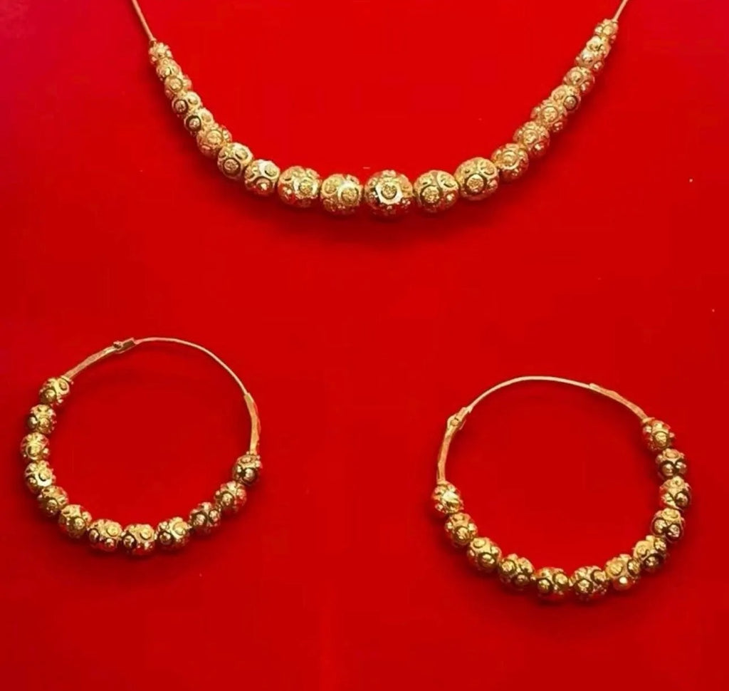 Gold-Plated Ball Mala Mattar Mala Necklace with Bali Earrings Metal Coating Set - My Jewel Box