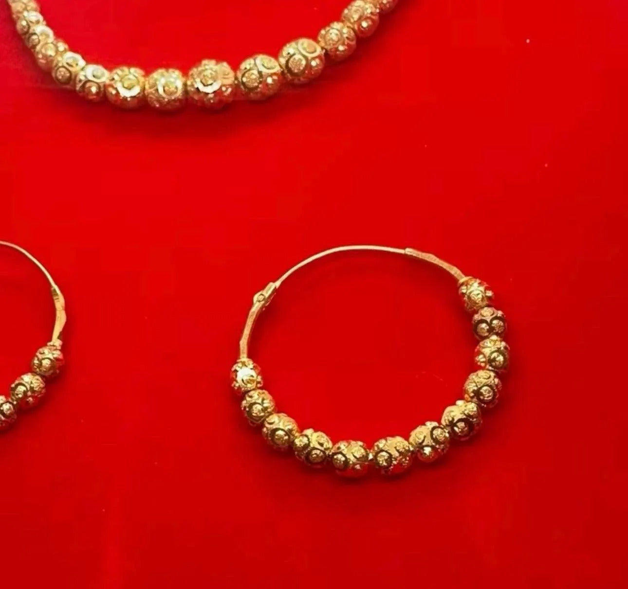 Gold-Plated Ball Mala Mattar Mala Necklace with Bali Earrings Metal Coating Set - My Jewel Box