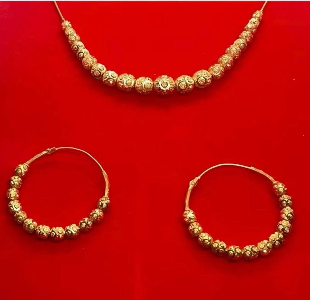 Gold-Plated Ball Mala Mattar Mala Necklace with Bali Earrings Metal Coating Set - My Jewel Box