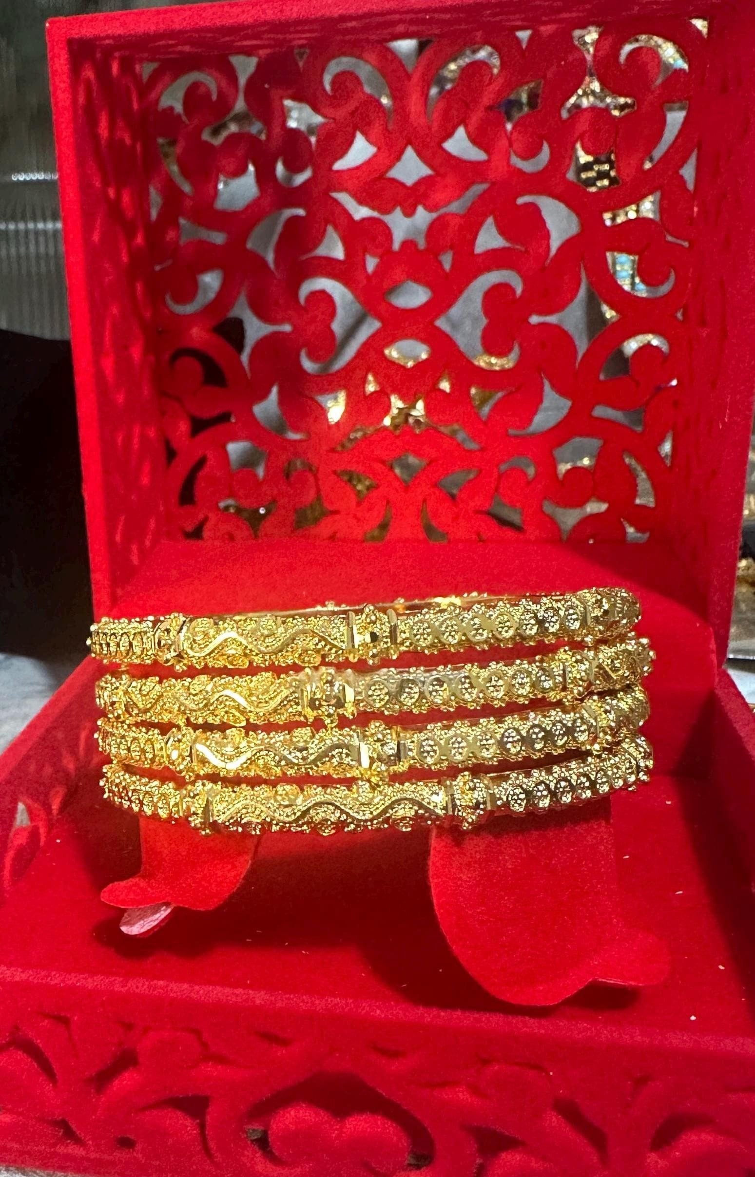 24k Gold Plated Bangles luxury design Style Pakistani Indian Bridal Bangles Available as Set of 2 and Set of 4 Bangles - My Jewel Box