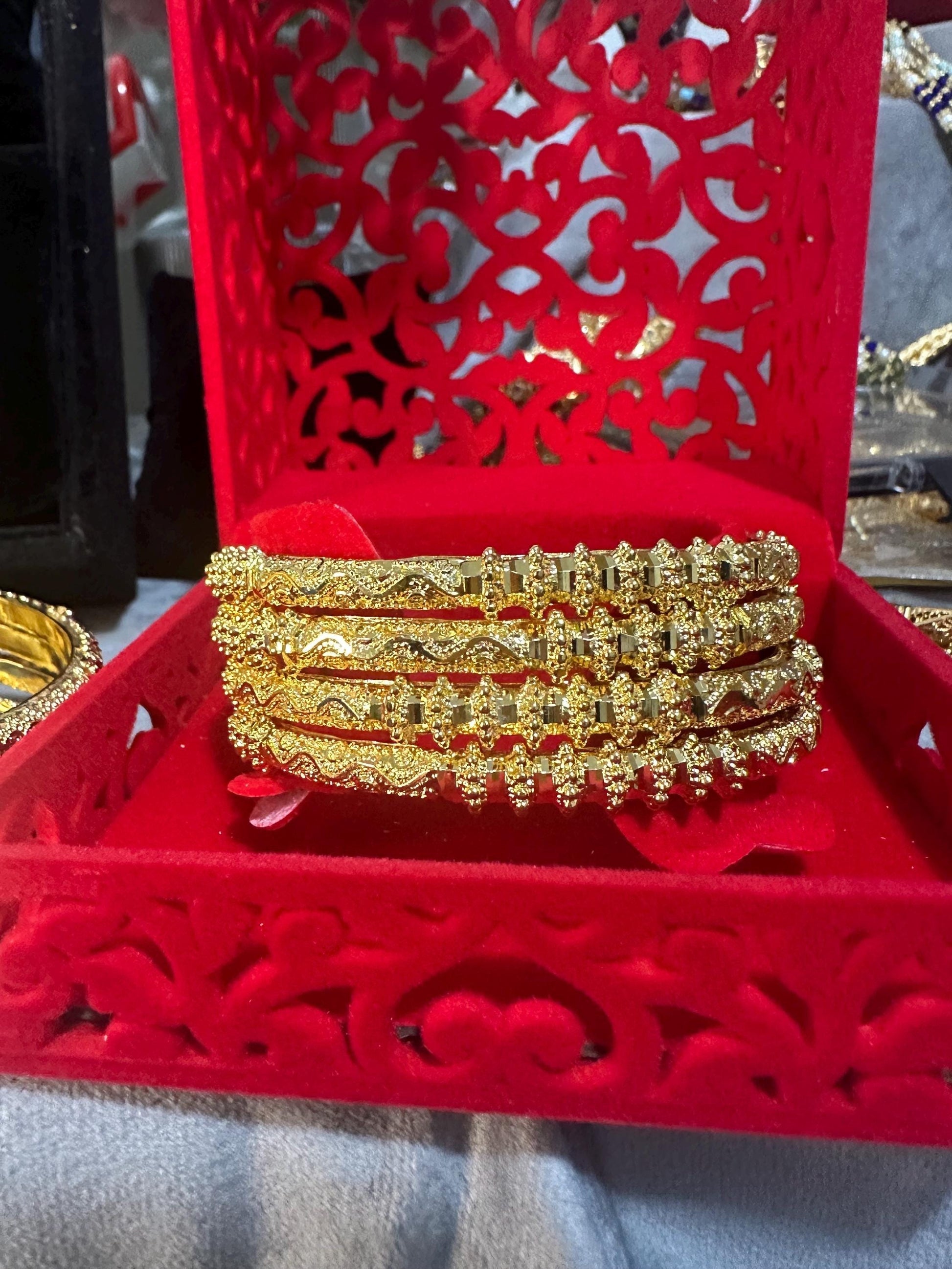 24k Gold Plated Bangles luxury design Style Pakistani Indian Bridal Bangles Available as Set of 2 and Set of 4 Bangles - My Jewel Box