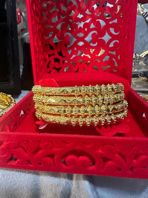 24k Gold Plated Bangles luxury design Style Pakistani Indian Bridal Bangles Available as Set of 2 and Set of 4 Bangles - My Jewel Box
