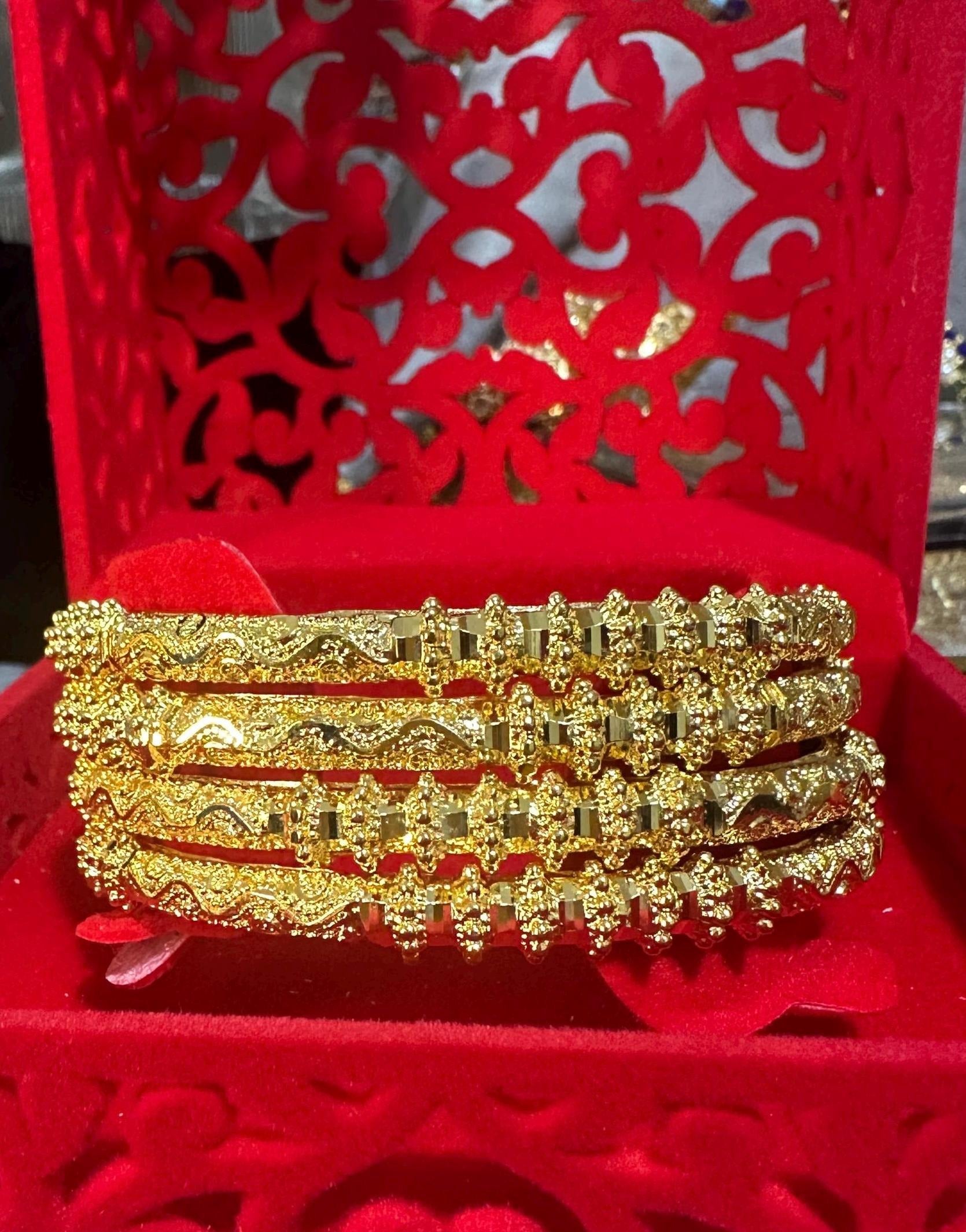 24k Gold Plated Bangles luxury design Style Pakistani Indian Bridal Bangles Available as Set of 2 and Set of 4 Bangles - My Jewel Box