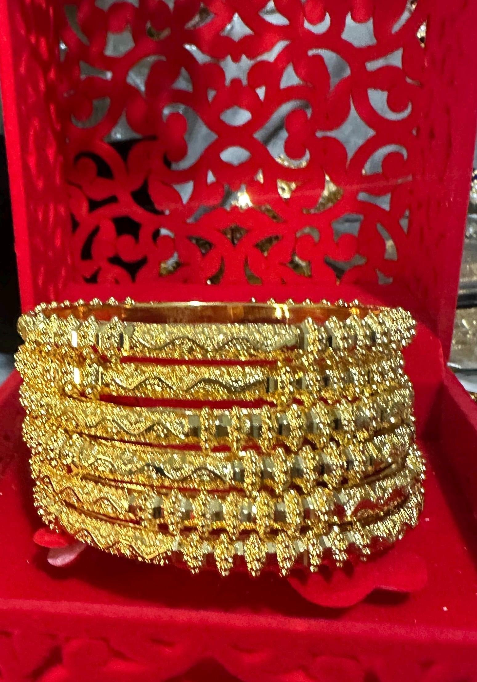 24k Gold Plated Bangles luxury design Style Pakistani Indian Bridal Bangles Available as Set of 2 and Set of 4 Bangles - My Jewel Box