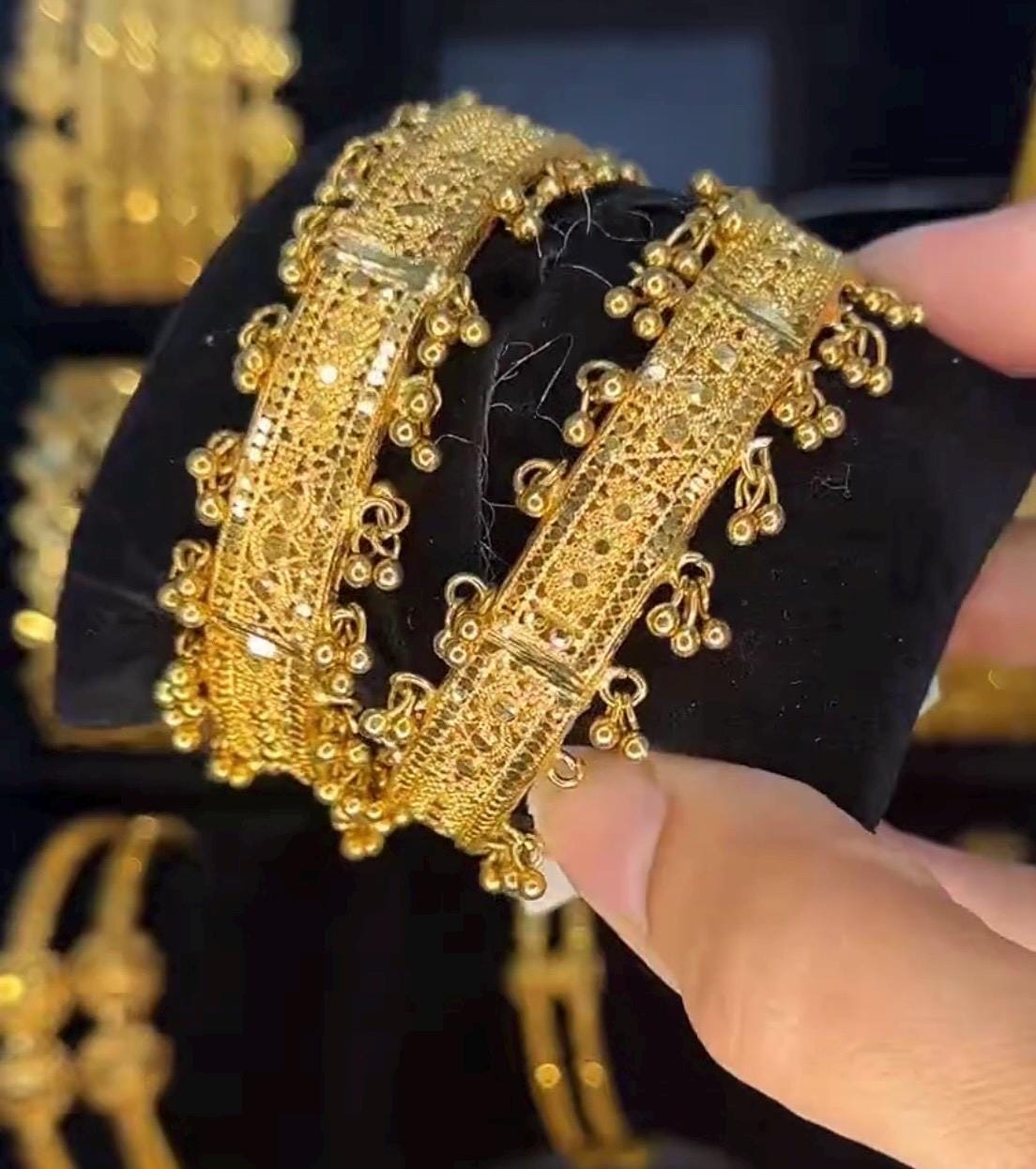 Goldpalted 24k bur  kangan with danglt bridal bangle available as Single Pcs and in Pair of Bangles - My Jewel Box