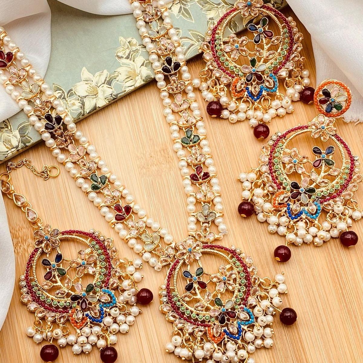 Celina Nauratan Polki Mala Necklace Set with Earrings & Tikka