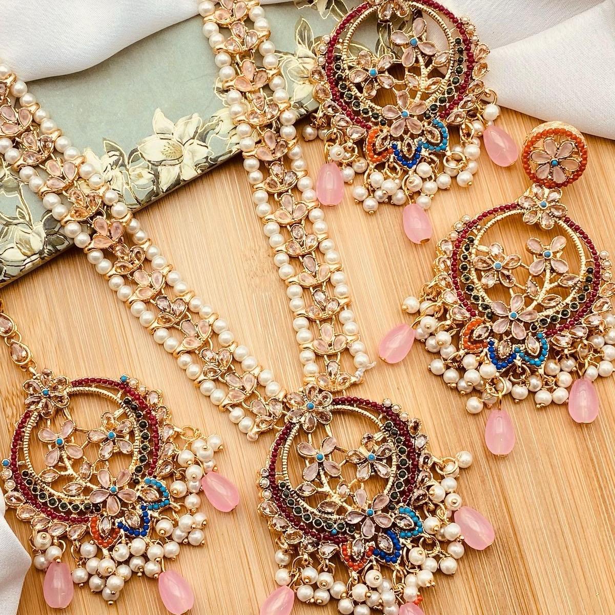 Celina Nauratan Polki Mala Necklace Set with Earrings & Tikka